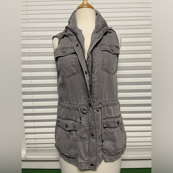 Sale ☀️ Max Jeans Gray Utility Cargo Vest Moto Boho XS - Picture 8 of 9